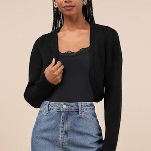 Lulus Snuggly Ease Black Ribbed Open-front Shrug Sweater - Size L